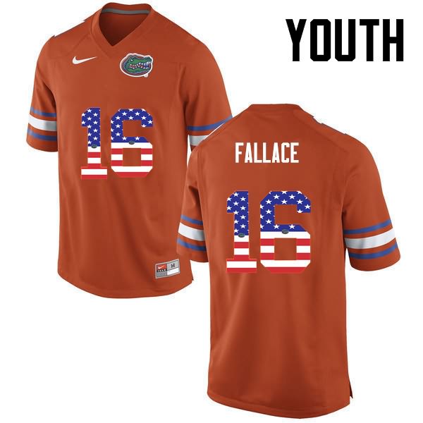 NCAA Florida Gators Brian Fallace Youth #16 USA Flag Fashion Nike Orange Stitched Authentic College Football Jersey MVI1764LC